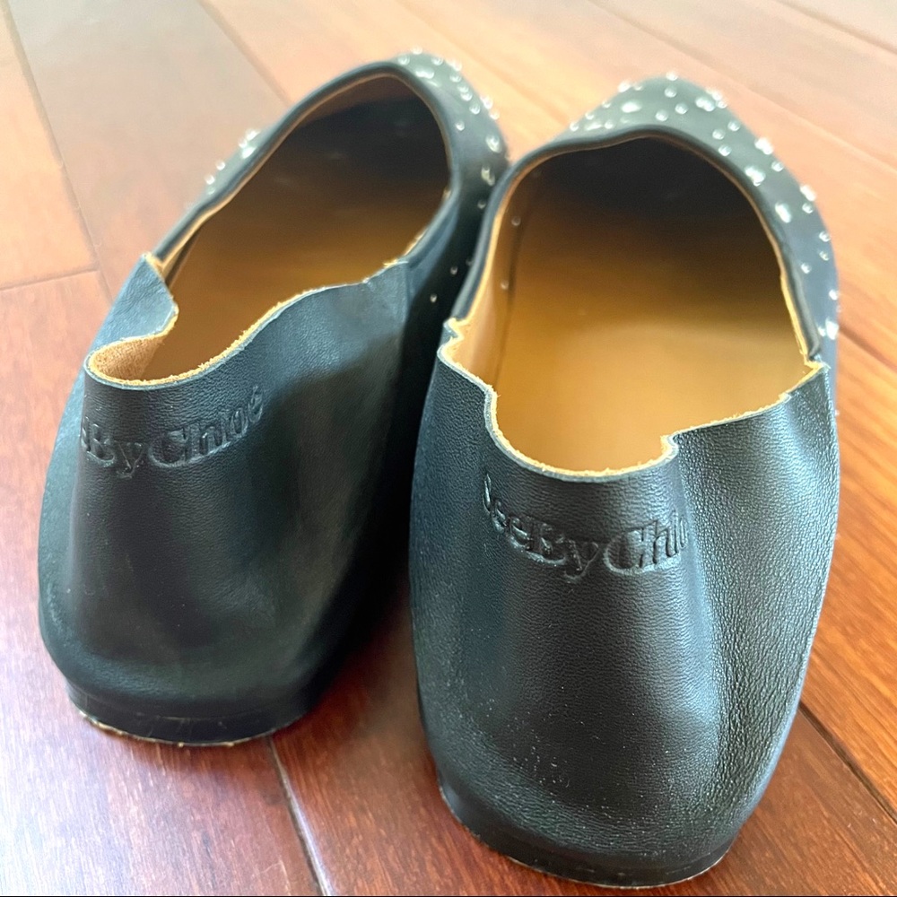 See by Chloé • matt grommet studded leather flat in nero sz 8.5 - Picture 6 of 9